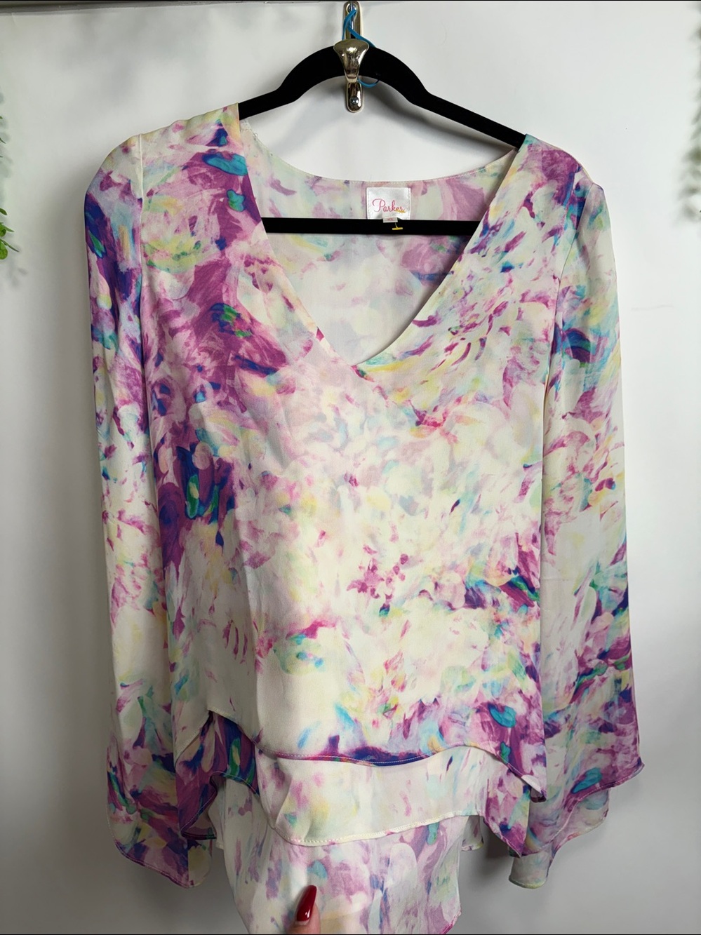 Parker Asymmetrical Long Sleeve Pink and Purple Blouse